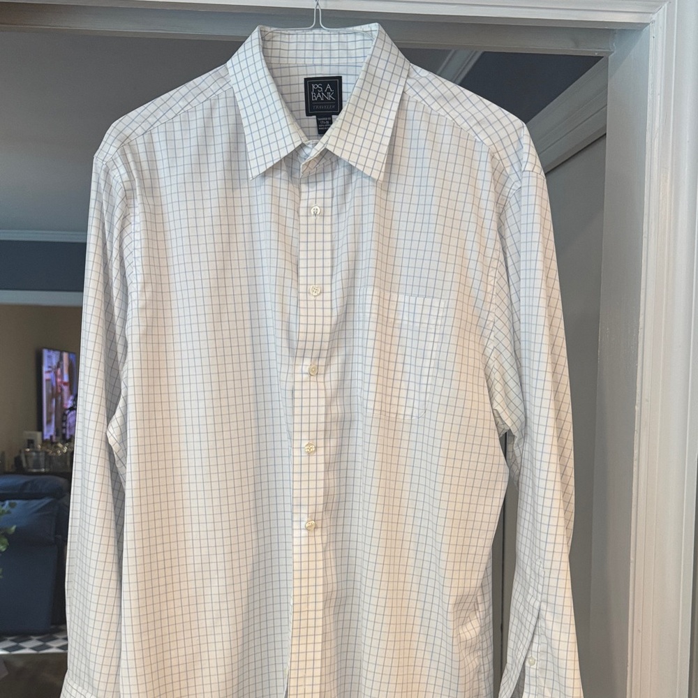 Men's  Jos. A. Bank White Checkered Shirt 17 1/2 - 35